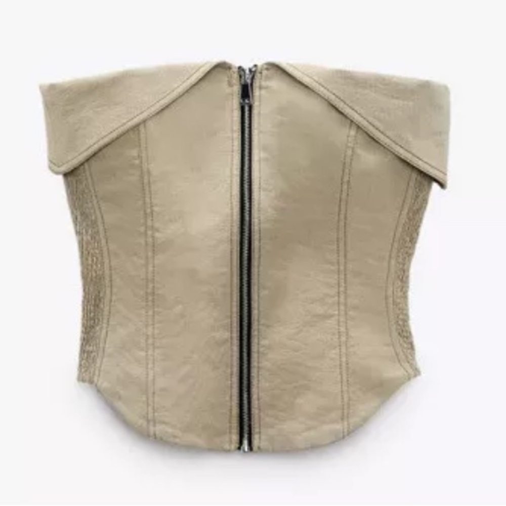 Zara Tan Off-Shoulder Corset Top